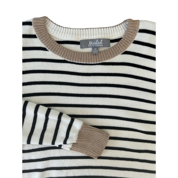 Marled Size XS Striped Sweater‎ with Gold Details Black Cream Gold - Picture 3 of 5